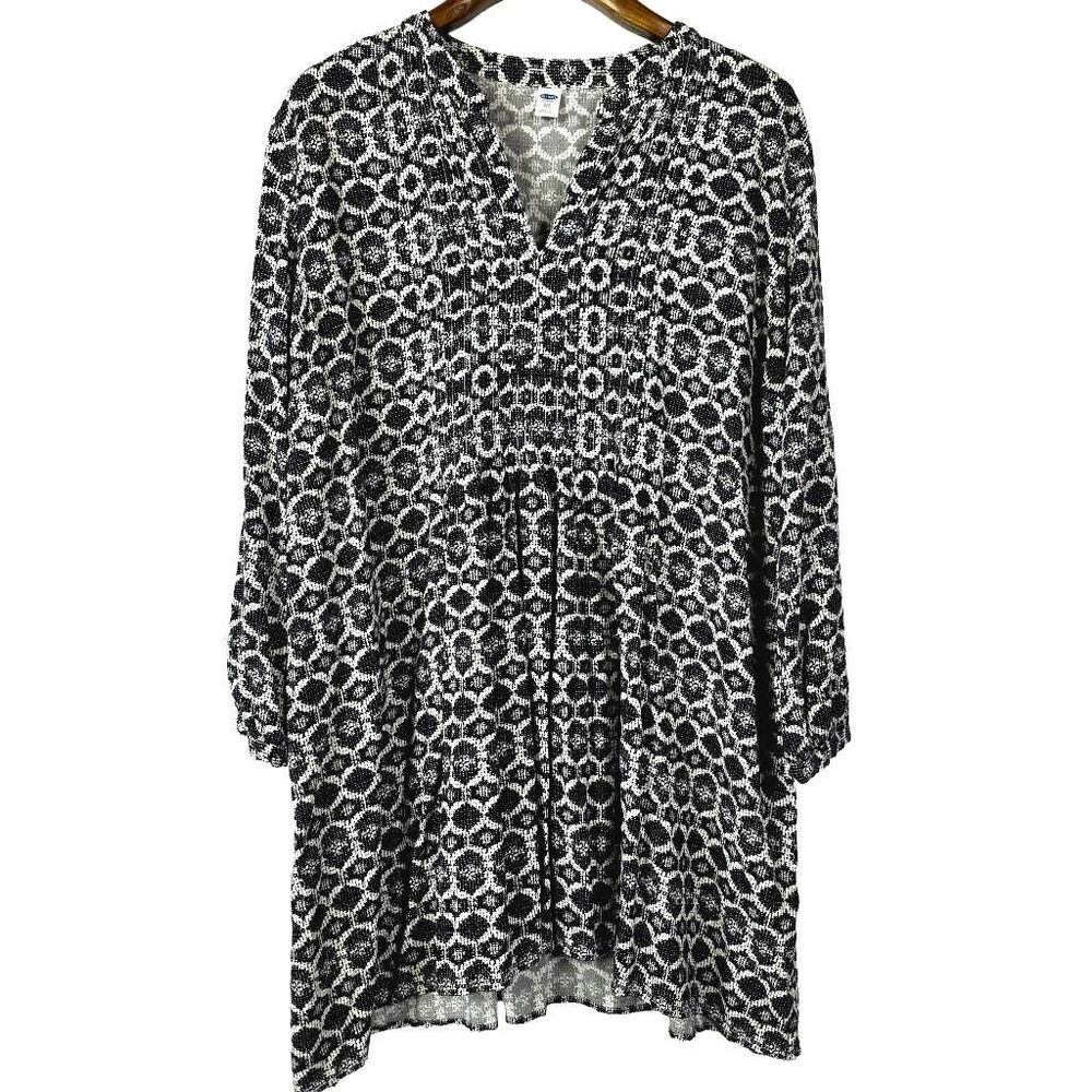 Old Navy Boho Tunic Dress XXL Black White Print